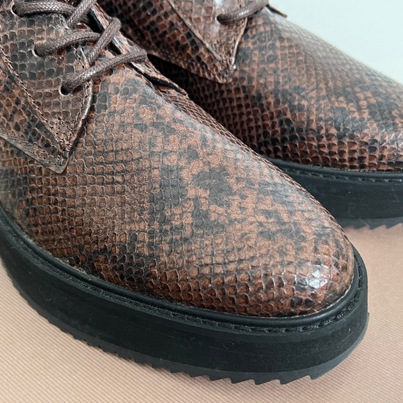 Rachel Comey Halt Brown Snake Print Embossed Leather Lace Up Combat Ankle Boots - Picture 7 of 14